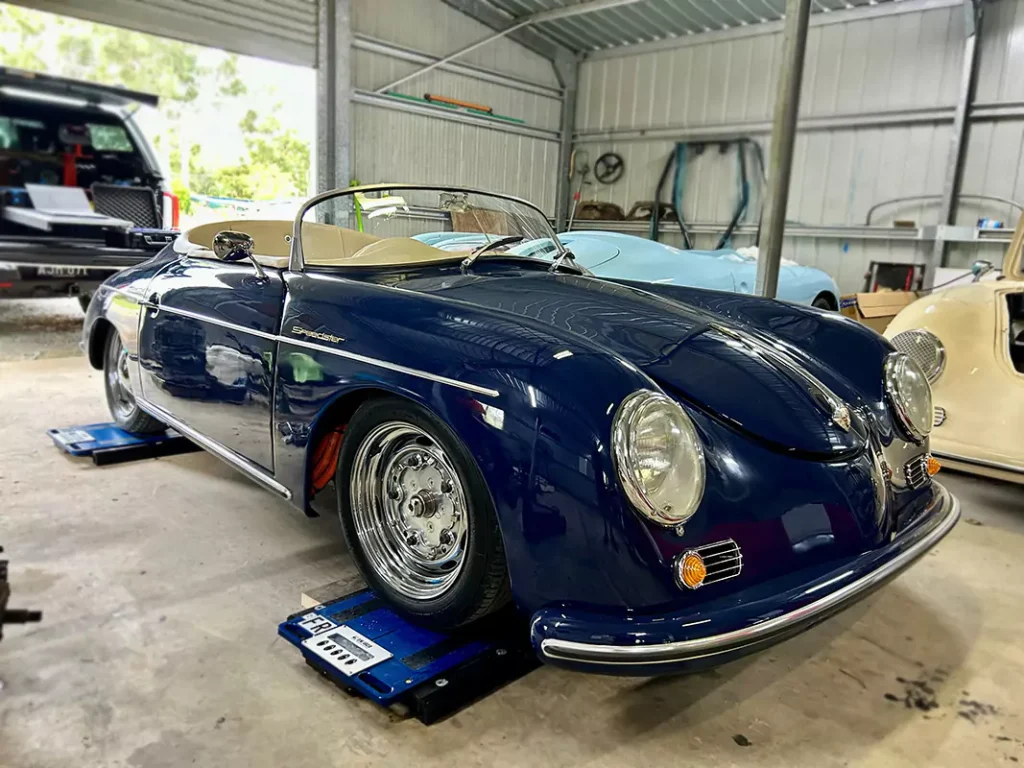 Car being weighed in garage